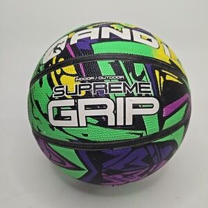 AND1 SUPREME GRIP SPONGETECH RUBBER BASKETBALL, BALL INDOOR/OUTDOOR GREEN/PURPLE